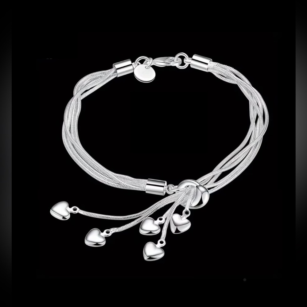 Elegant Sterling Silver 925 Multiple Heart Bracelet ~New~